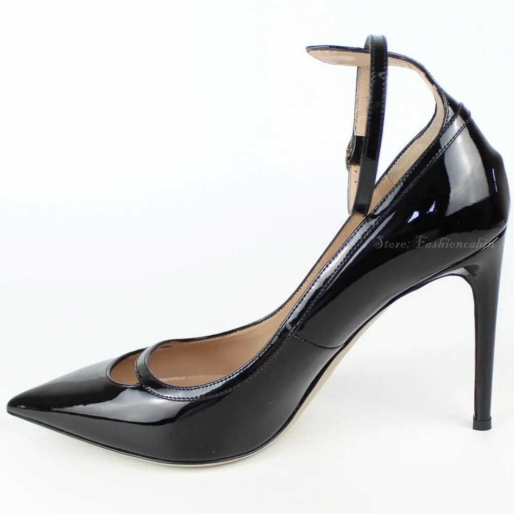 NEW Valentino Garavani Patent Leather Ankle Strap Stiletto Pumps Black EU 41